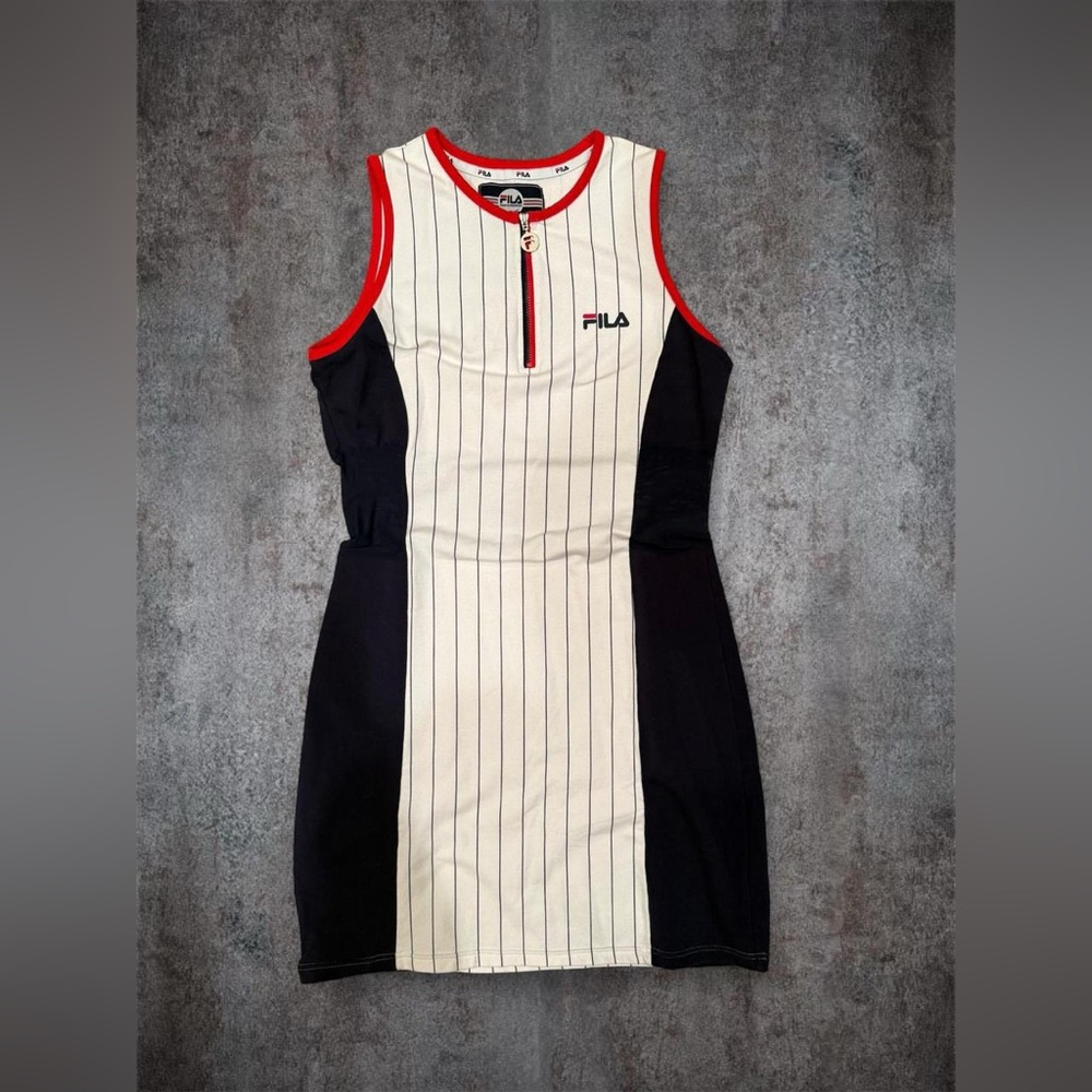fila crystal stripe logo bodycon dress.